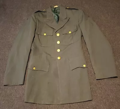 US Army Officer Coat Jacket 36L Regular Green Poly/Wool Military Dress Uniform  • $9.99