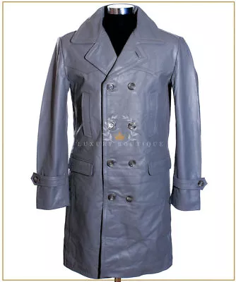 U-BOAT Grey Men's New WW2 German Kriesgmarine Military Cowhide Leather Long Coat • $227.33