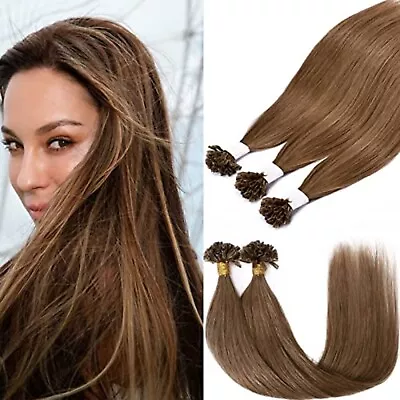 S-noilite Pre-bonded U-tip Nail Keratin Human Hair Extensions #06 Light Brown 18 • £39.99