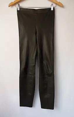 Vince Stretch Leather Leggings Skinny Pants Dark Olive Green XS/TP 24  Waist • $59.95