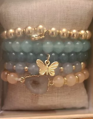 Nicole Miller Set Of 5 Stackable Bracelets Includes Rose Quartz W Geode & More • $28.99