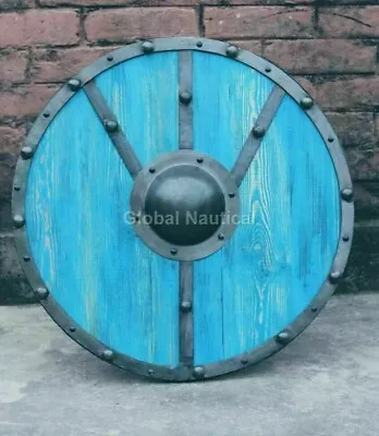 24  Viking Shield Battle-Ready Wooden Shield Heavy Metal Fittings Handmade Gift • $79.99