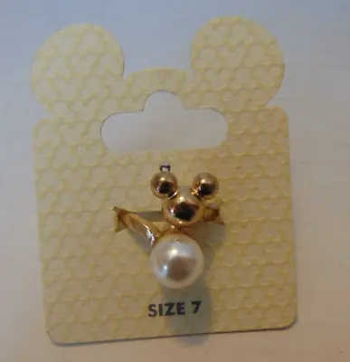 Disney Mickey Mouse Ears W/ Pearl Goldtone Ring Size 7 • $15