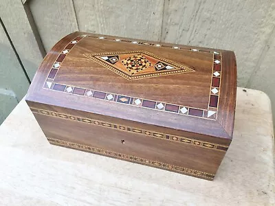 Marquetry Inlay Wood Box Treasure Chest Domed Top 10.5 X 6.75  Lined Red Velour • $86.79
