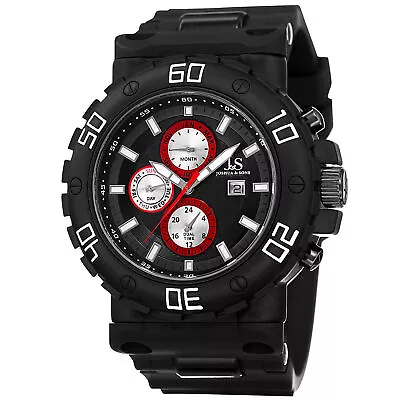 Men's Joshua & Sons JS89BKW Swiss Multifunction Dual Time Black Silicone Watch • $59.03