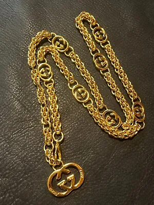 GUCCI BELT Chain AUTH Logo Mark Vintage Rare Gold GG Necklace OLD GUCCI A295 • $390.99