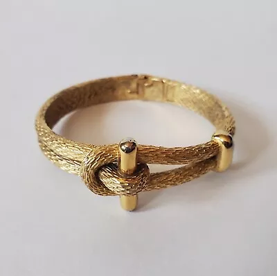 Crown Trifari Rope Knot Hinged Cuff Bracelet Brushed Gold Tone Vintage 2 1/4” • $18