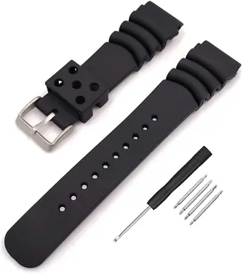 Black Silicone Rubber Curved Line Watch Band 20Mm 22Mm 24Mm Fit For Seik • $19.90