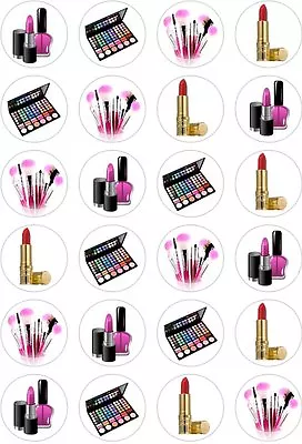 24 Girly Make Up Beauty Lipstick Cupcake Cake Toppers Edible Rice Wafer Paper • £2.99