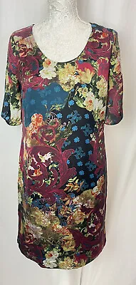 Marks & Spencer Satin A-line Dress Floral Short Sleeve Red Size UK8 Evening A855 • $9.19