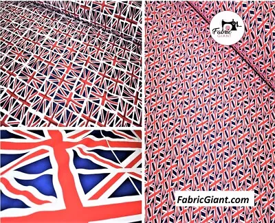 100% Cotton Fabric Union Jack Flags UK British 147cms Wide • £1