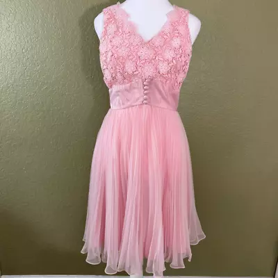 Vintage 60s Miss Elliette Women’s Size 10 Pink Lace Belted Formal Prom Dress • $74.95