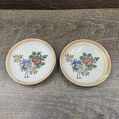 Vintage 3.75  Ceramic Trinket Dishes Crane & Floral Made In Occupied Japan • $12.68