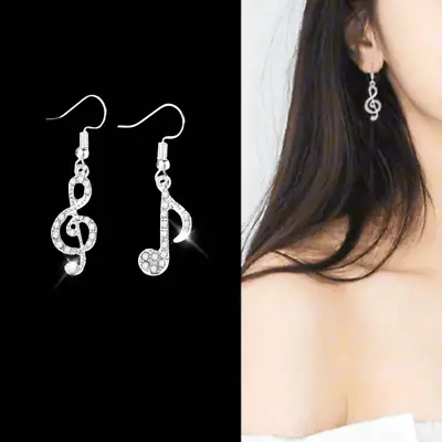 Musical Note Asymmetric Drop Dangle Zircon Earrings  Jewelry Holiday Gift Women • $9.98