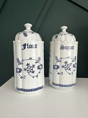 Vintage Storage Jars Flour & Sugar German Ceramic Kitchen Canister Circa 1950 • £55