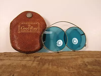 Antique AMERICAN Cool Ray Sun Eye Glasses Round Blue Clip On Style Vintage • $29.99