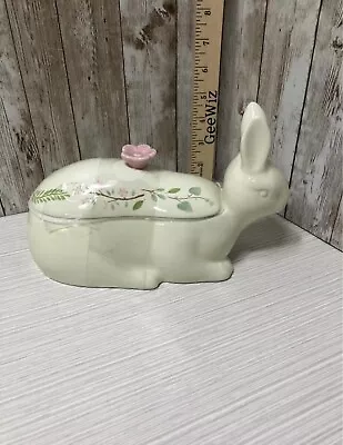 NEW Ceramic Bunny Rabbit Covered Trinket/Candy Dish Floral Lid  Free Ship • $28.90