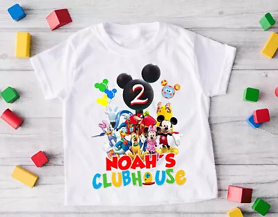 Mickey Clubhouse Disney Custom Birthday T Shirt Kids Size 4 White Short Sleeve • $17.99