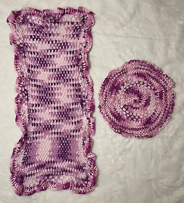 Vintage Hand Crocheted Doilies Purple Round Rectangle Grandma Cottage Boho Retro • $9.99