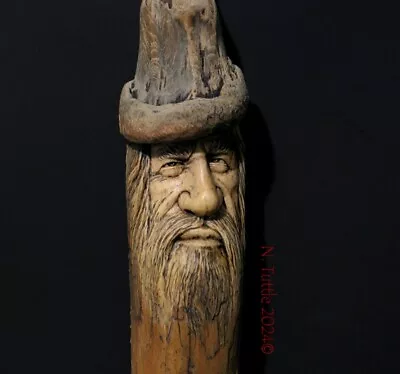 Original Wood Spirit Carving Wizard Whimsical Fantasy Organic Ooak Nancy Tuttle • $101