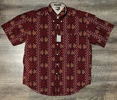 Vintage Tommy Hilfiger Shirt Mens Sz XL 90s Multicolor Short Sleeve Aztec Red • $40