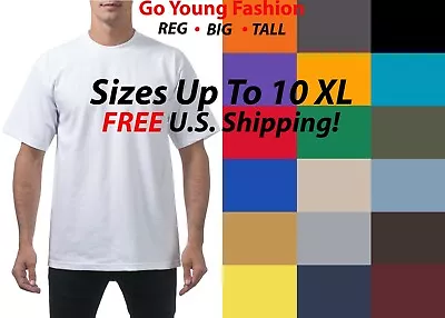 Men's Short Sleeve Tee Shirt Plain T-Shirt Heavyweight Cotton Big & Tall 4X-10X • $21.37