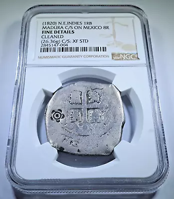 NGC Netherlands East Indies Madura Island Mexico 8 Reales Countermark Cob Coin • $689.95