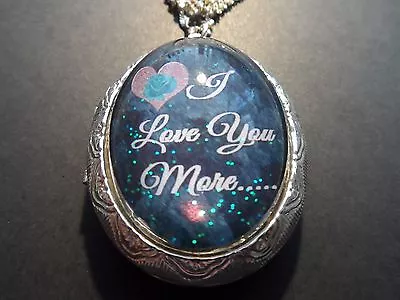  Silver Plated Teal I Love You More Locket • $26.99