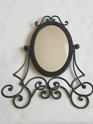 Vintage Counter Top Mirror Medal Aged Look Light Green & Black 7  By 5  • $12.49