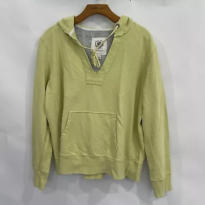 Merona Women XXL Chartreuse Hoodie Sweatshirt Boxy Distressed Pocket Top V Neck • $19.30