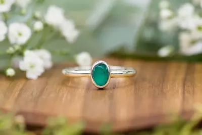 Emerald Stone Ring Solid 925 Sterling Silver Handmade Dinty Ring All Size MK916 • $10.96