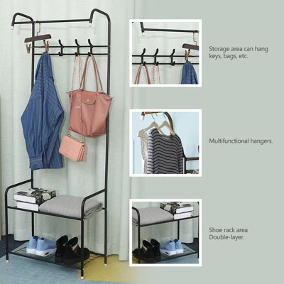 $30.33 • Buy Heavy Duty Coat Hat Rack Shoe Bench Hall Tree Entryway Storage Shelf Hanger Home