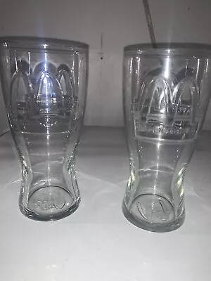 Vintage Embossed McDonald's 1992 Clear Glass Cup 6.5  X 3  Set Of 2 • $11.99