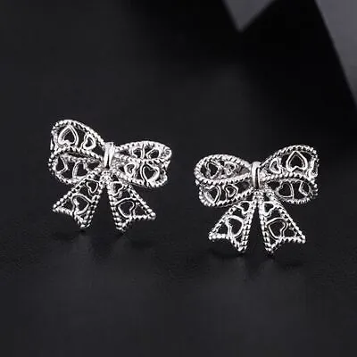 £2.39 • Buy 925 Sterling Silver Bow Tie Heart Stud Earrings Jewellery Women Girls Gift UK-