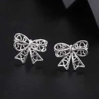 925 Sterling Silver Bow Tie Heart Stud Earrings Jewellery Women Girls Gift UK • £3.49