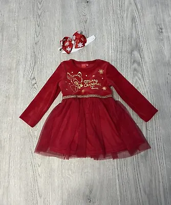 Disney Baby Velvet Embroidered Tulle Lined Christmas Dress Size 80cm  9/12 Mnts • £4