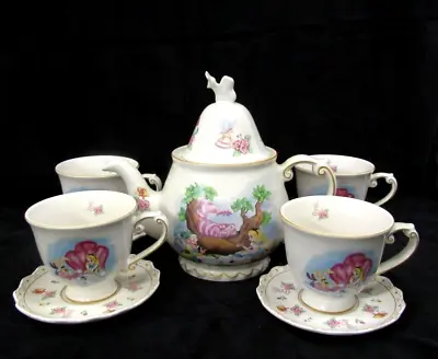 Disney Parks Alice In Wonderland Mad Hatter Porcelain Teapot Cups Saucers Set • $454