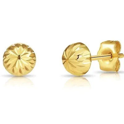 14K Real Solid Gold Diamond-Cut Half Ball Bead Sleeper Studs Earrings Push-back • $59.99