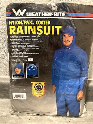 Weather-Rite 8147 Rain Suit Coat & Pants Nylon/P.V.C. Coated Size M Vtg NEW!! • $10.80