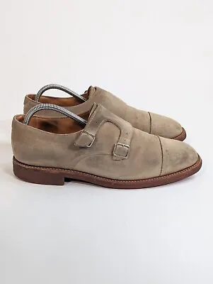 MARK MCNAIRY Double Buckle Monk Strap Suede Cap Toe Shoes - Taupe Beige - US 10 • $40