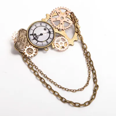 Vintage Victorian Steampunk Brooch Breastpin Retro Gear Clock Pattern Lapel Pin • $8.99