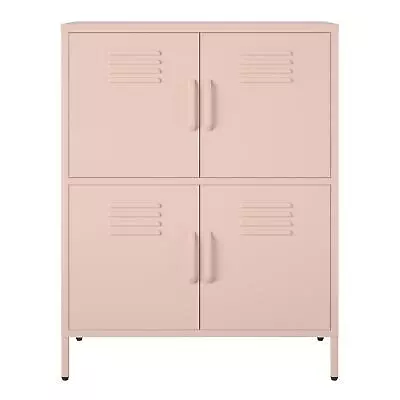 RealRooms Shadwick 4 Door Metal Locker Style Accent Storage Cabinet Pale Pink • $224.99