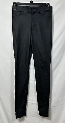 Zara Women's XS Black Stretch Vinyl Pleather Style Pants Zip Leg Cuffs Trousers • $9.99