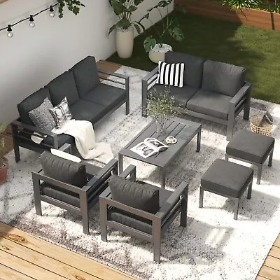 AECOJOY 7 Seater Aluminum Garden Furniture Sets Conversation Sofa Set • £799.99