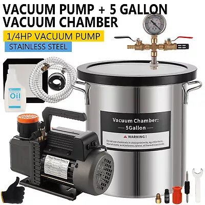 5 Gallon Vacuum Chamber W/35CFM Deep Vane Pump Purge Degas Epoxy Silicone Resin • $135.90