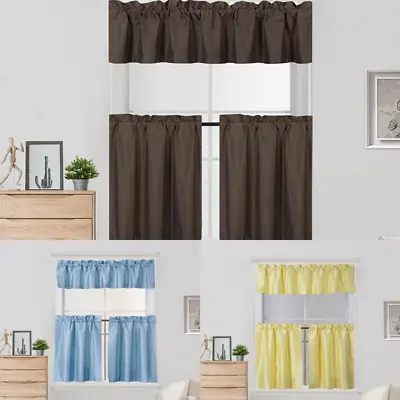 3PC Set Window Dressing Kitchen Curtain Solid Lined Blackout Drape Treatment K4 • $8.30