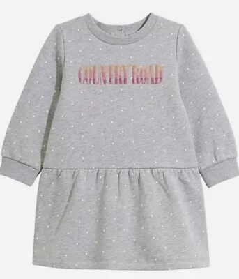 COUNTRY ROAD Baby Girl Heritage Grey Sequin LOGO Sweat Dress - Size 0 /6 - 12mth • $49.50