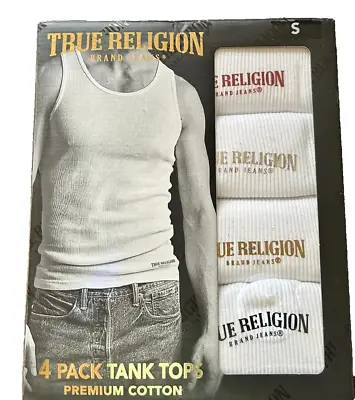True Religion Men's 4 Pack Ribbed Tank Tops White With Logo NEW IN BOX • $28.95