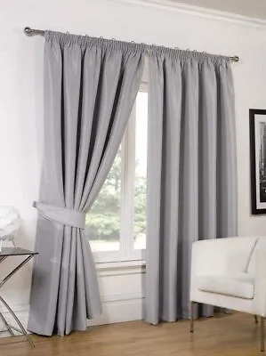 RAYYAN LINEN Thermal Pencil Pleat Blackout Tape Top Pair Of Curtains With Free • £15.80