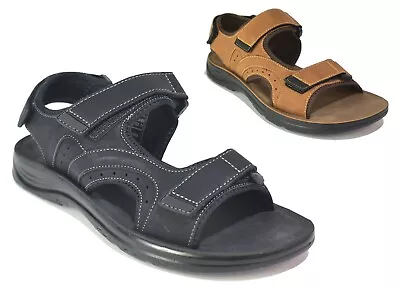 Mens Hook & Loop Black Sandals Gents Summer Beach Outdoor Shoes Uk Sizes 6-11 • £17.99